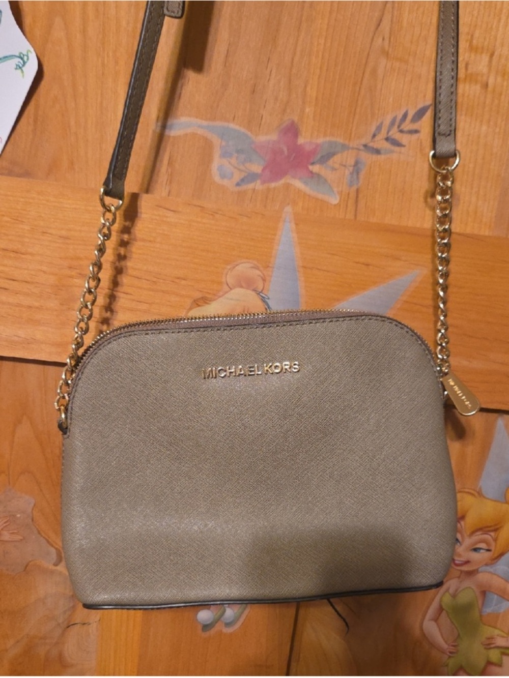 Michael Kors Gray Saffiano Crossbody with Gold Chain